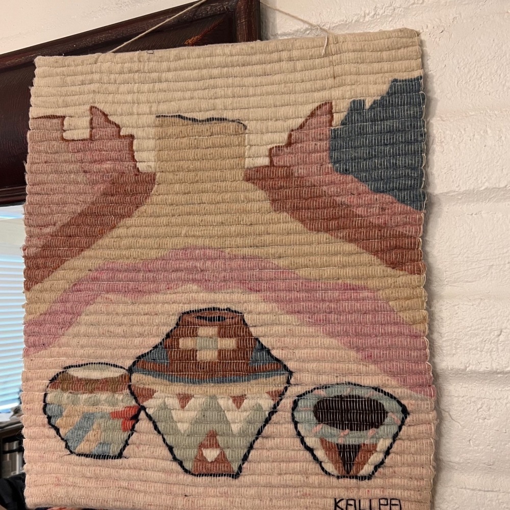 Vtg. Kallpa Handwoven 100% Wool Tapestry Wall Hanging Southwestern Pottery 22x19